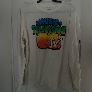 MTV Y2K Colorful Logo White Long Sleeve Tee Size Large Oversized